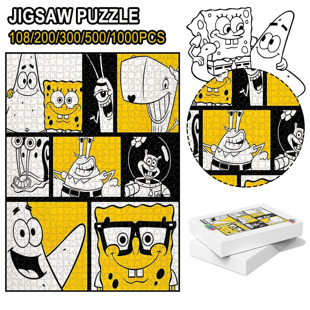 SpongeBob SquarePants pop-art stijl houten vloer puzzelspel verschillende stukken tellingen - 108/200/300/500/1000 stukjes beschikbaar