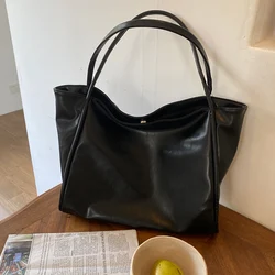 Trendy Soft Leather Tote Bag Women's Commuter Shoulder Bag Underarm Computer Bag Large Capacity Handbag Korean Style