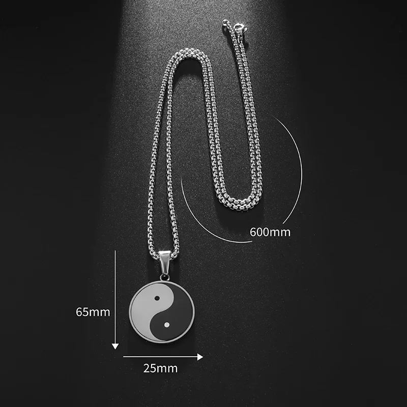 Ancient I Ching Stainless Steel Yin Yang Bagua Tai Chi Pendant Necklace for Men and Women Pray for Good Luck Jewelry Ornament