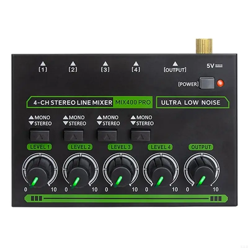 

R2LB Low Noise 4 Channel Line Mixer for Mixing 4 Stereo Channel LED Mixer Adapter for Microphones Guitars Keyboards