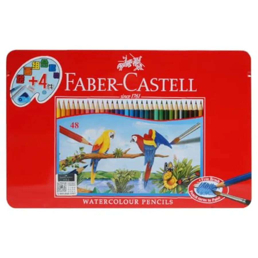 

Faber Castell 48 Watercolour Pencils in Metal Tin Includes Gift for Artists for Drawing and Painting