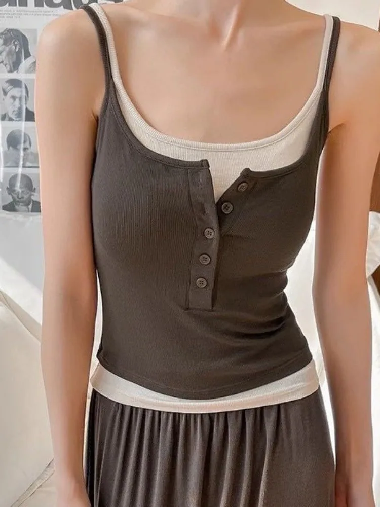 New False Two-piece Camisole Vest Strappy Slim Fit Crop Top Sexy Design Inner Layer Top Summer