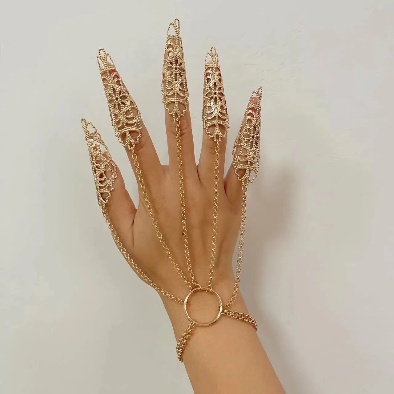 Gothic Retro Hollow Pattern Bracelet For Women Punk Kpop Nail Chain Ring Bracelet Long Ghost Finger Mittens Claw Party Accessory view 6