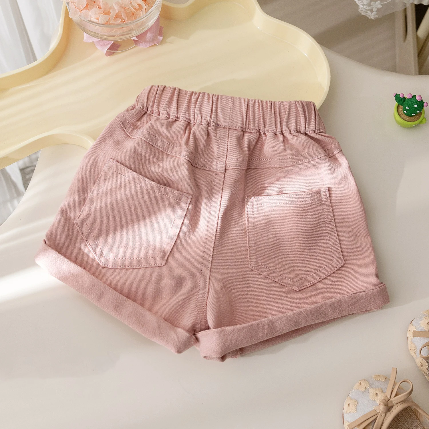 Girls Summer New Casual Shorts Korean Girl Baby Solid Color Versatile Curled Shorts 2024 Summe Kids Hotpants 2-6Years Old