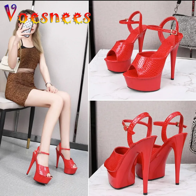 

Women's Platform Fashion Show Sandals Pole Dance Shoes Plus Size Summer Wedding High Heels Party Club 15CM Emboss Female Pumps