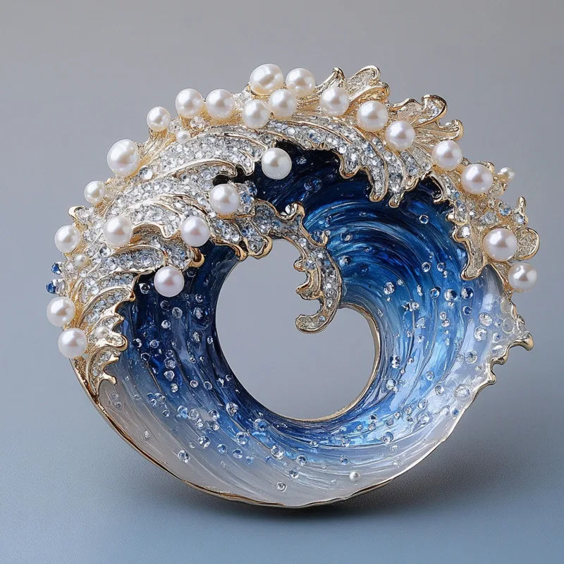 Luxury Premium Freshwater Pearl Brooch Original Wave Pin Enamel Badge Wave Brooch