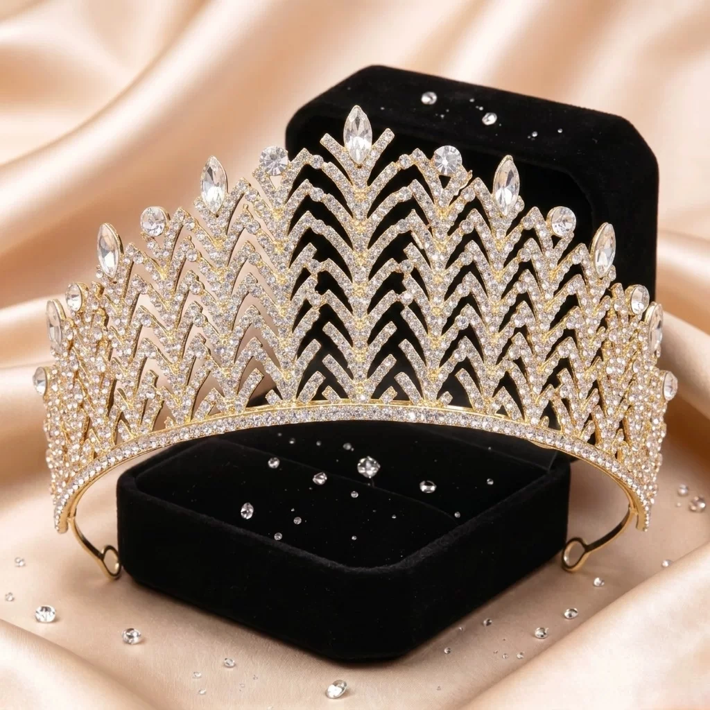 Princess Wheat Spike Hair Crown Beauty Pageant Stage Show Award Headwear Bride Evening Banquet Dress Tiara for Women