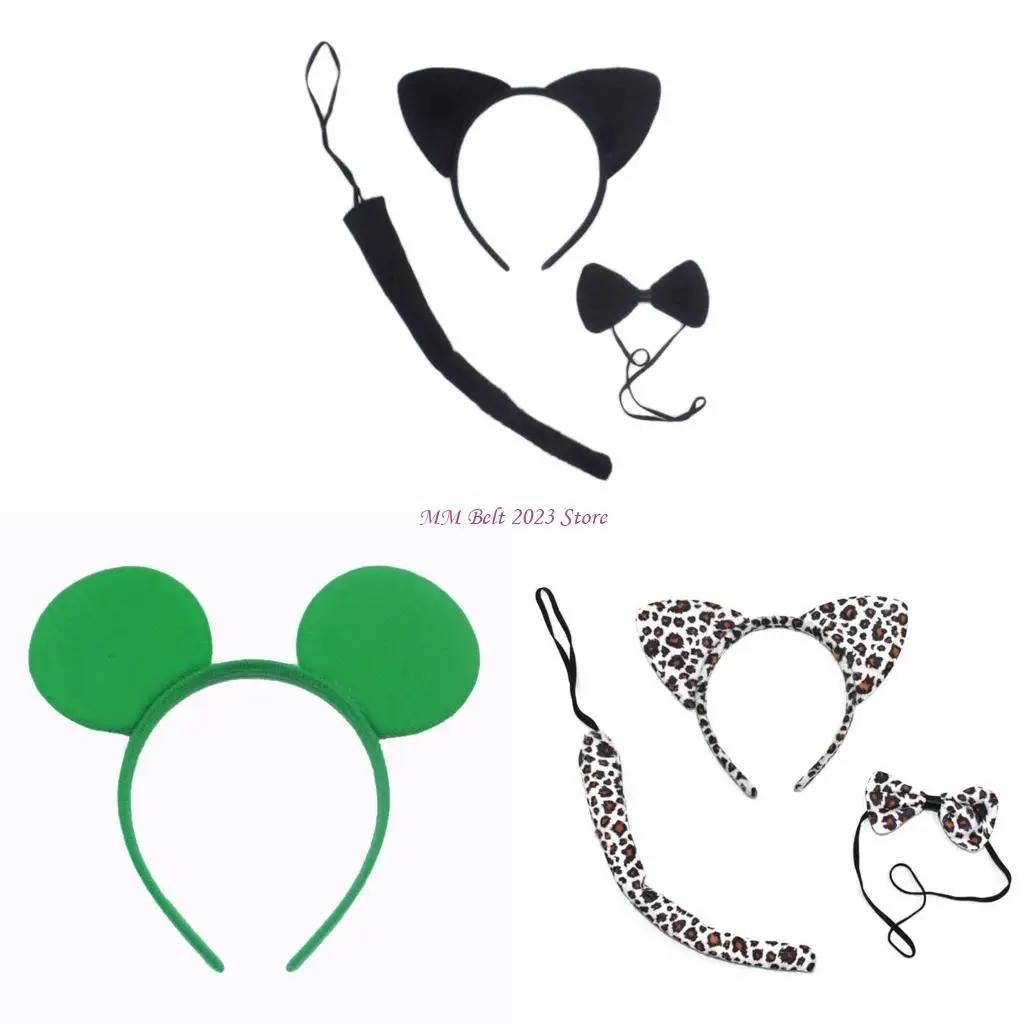 

49ME детский комплект костюмов для косплея из 3 предметов с кошачьими ушками, плюшевая повязка на голову, длинный хвост, бант, T