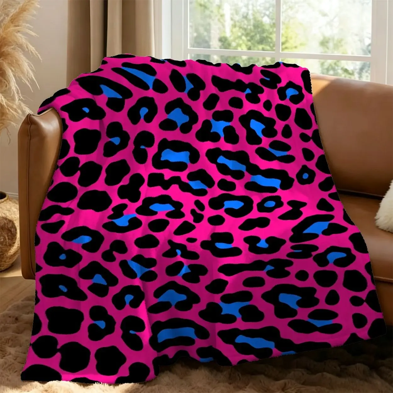 Fleece Throw Blanket Safari Animal Fur Print Cheetah Giraffe Tiger Stripes Beige Wildlife Soft Cozy Sofa