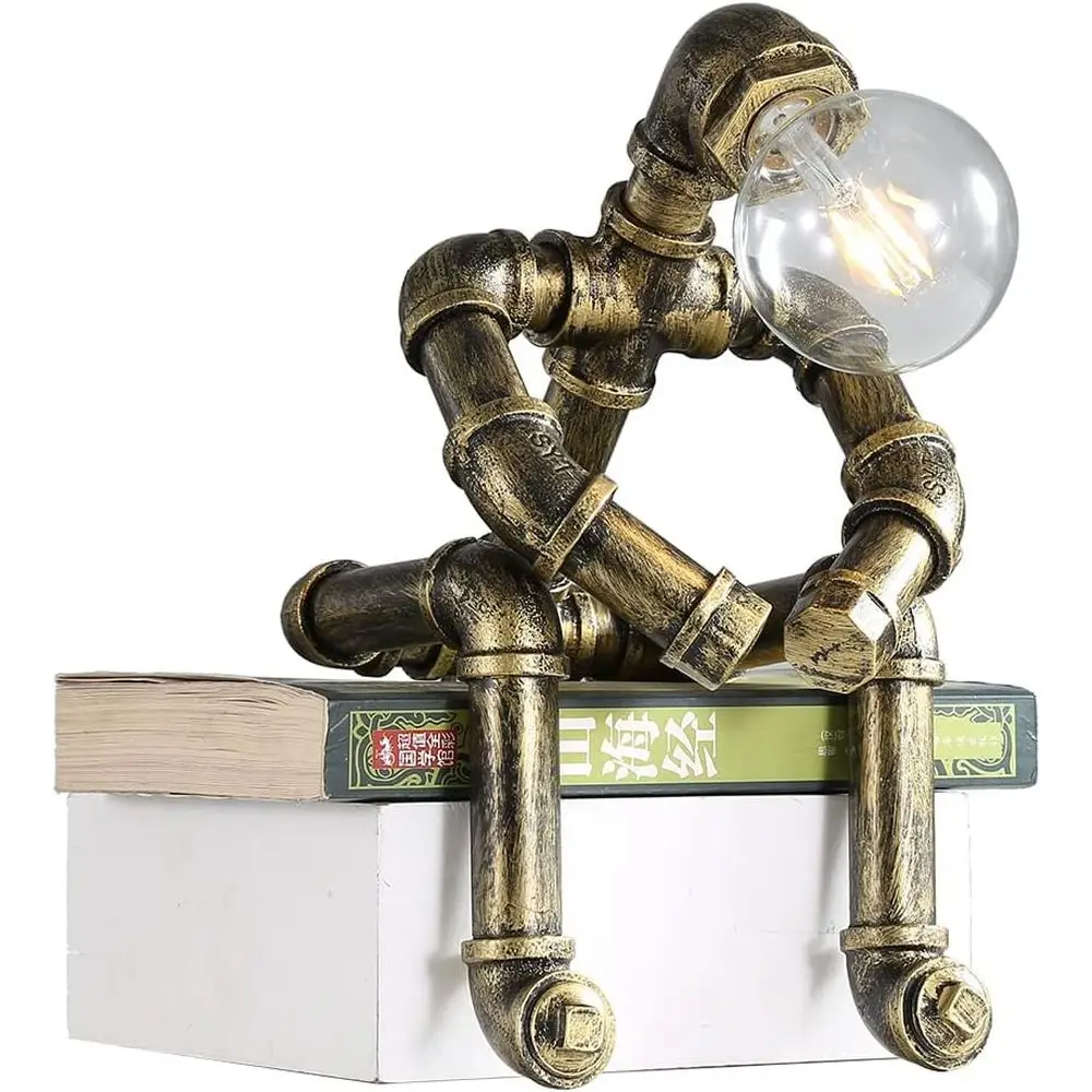 

Retro Industrial Steampunk Table Lamp - Antique Bronze Metal Desk Light for Home, Office, Reading Nook, Kids' Room, Cafe