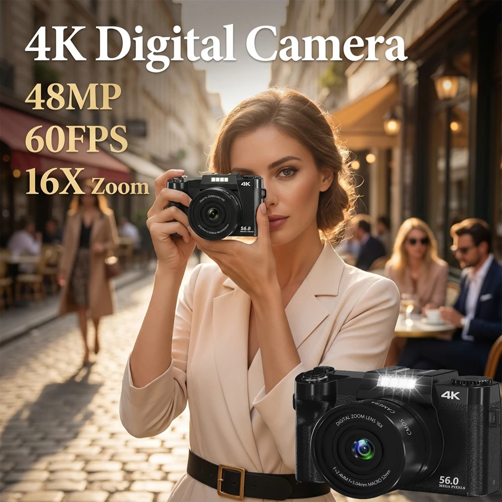 

New 4K 48MP Digital Camera | 60FPS Video with 16X Zoom & Auto Focus | Vlogging Camcorder for YouTube, Selfie & Recording