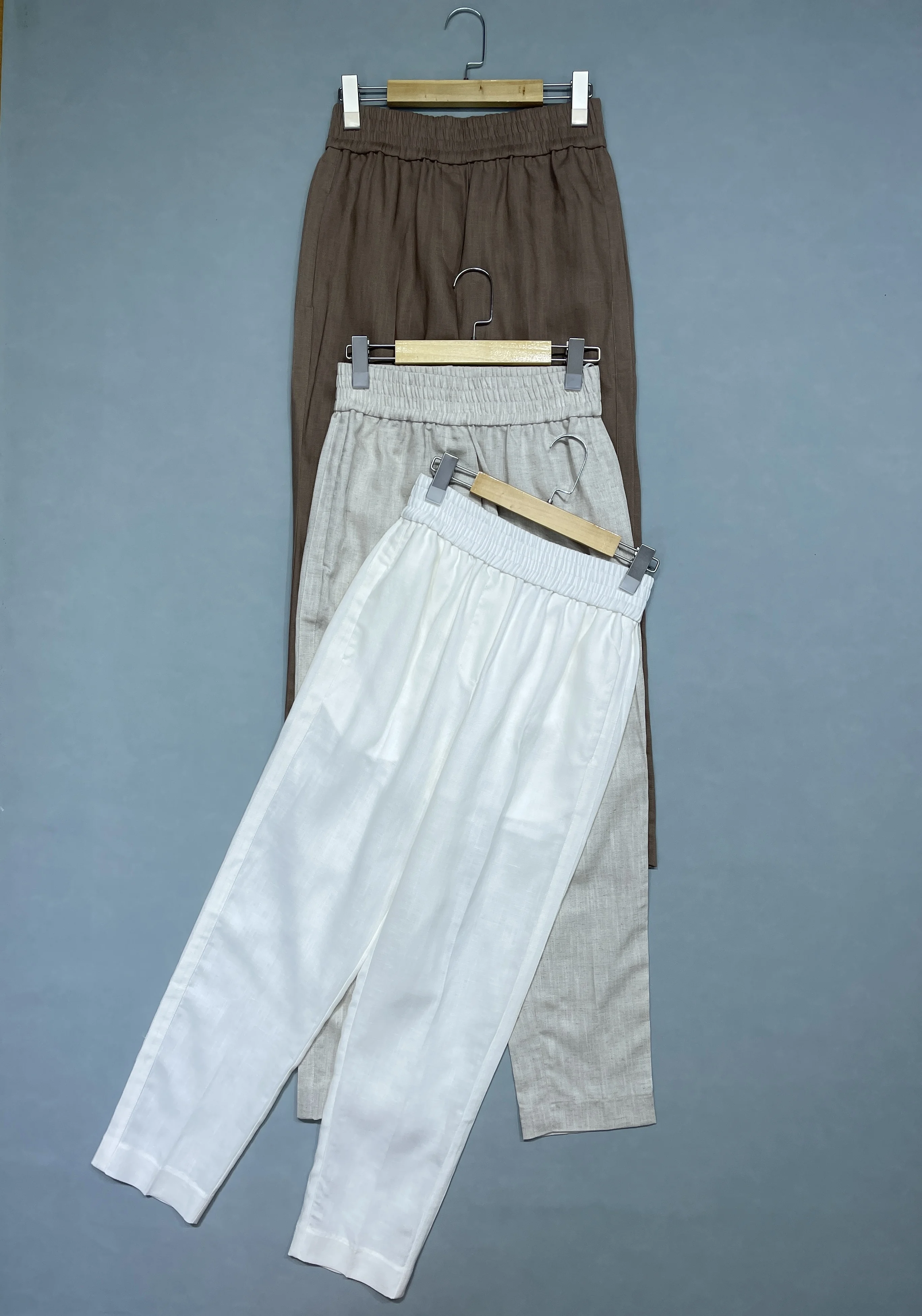 

Spring And Summer New High Quality Fashion Elastic Waist Tencel Linen Blended Tapered Casual Pants For Women