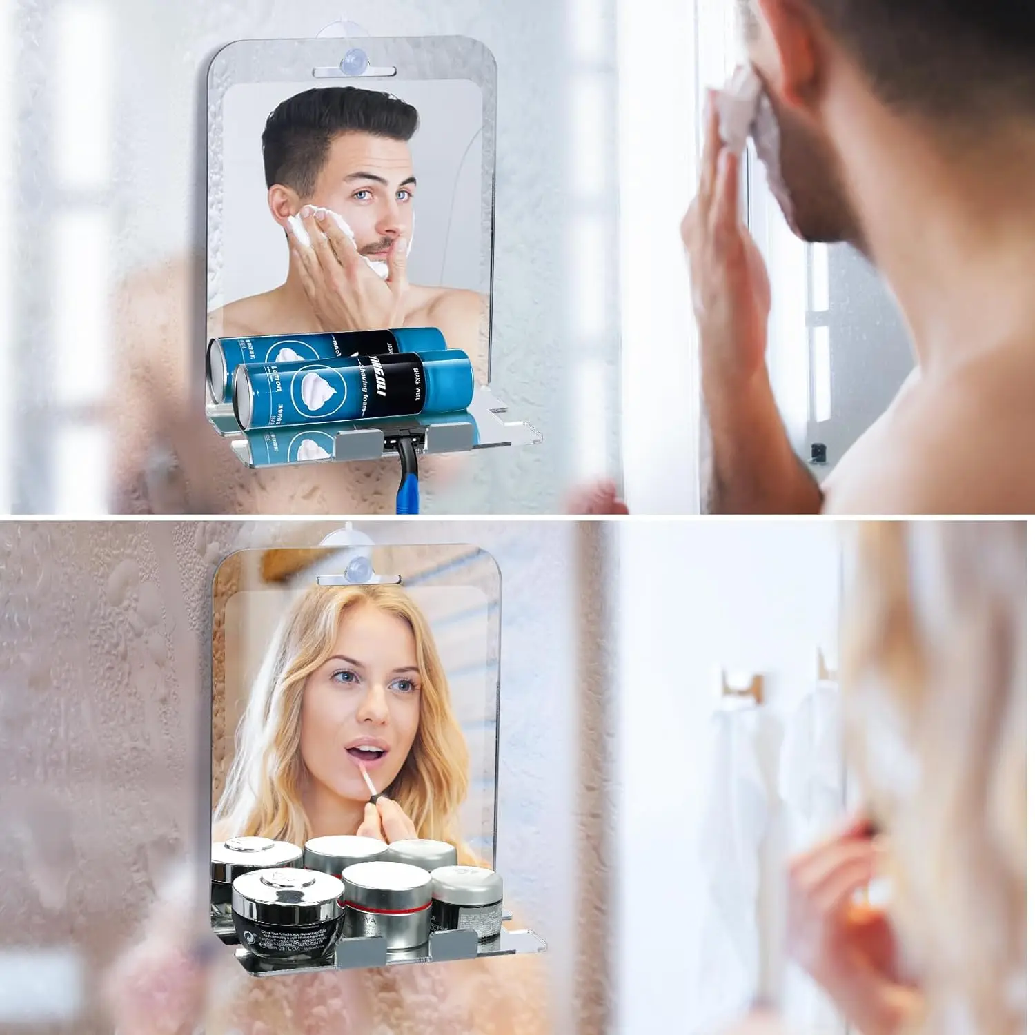 Acrylic shaving anti-fog mirror with built-in shelf Bathroom mirror Daily makeup mirror with stainless steel hook Large size ant