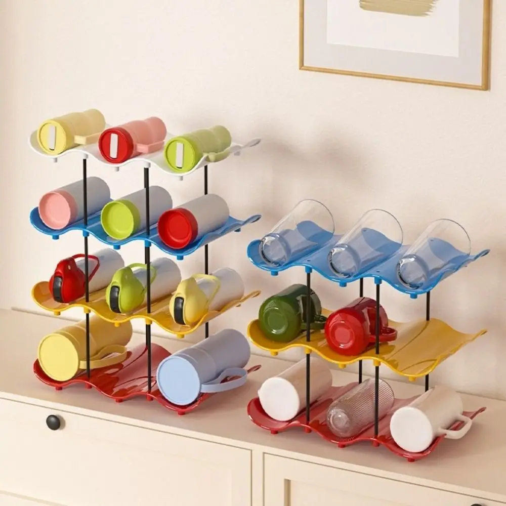 2/3/4 Layers Wavy Multi-layer Finishing Rack Large Capacity Anti-Fall Water Cup Holder Saving Space Water Bottle Holder Cabinet