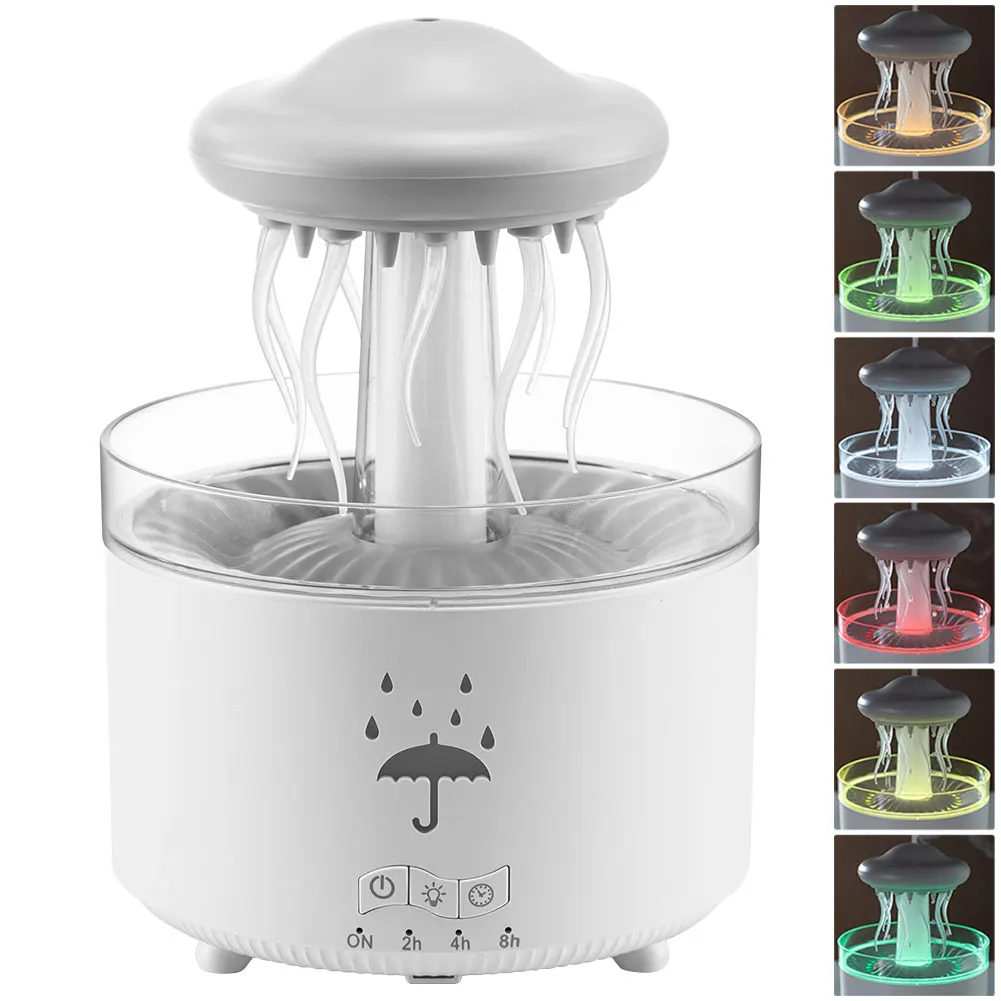 Difusor de aroma de nuvem de chuva, umidificador de ar, água-viva silenciosa, ultrassônico, fabricante de névoa fria, óleo essencial led com lâmpada noturna