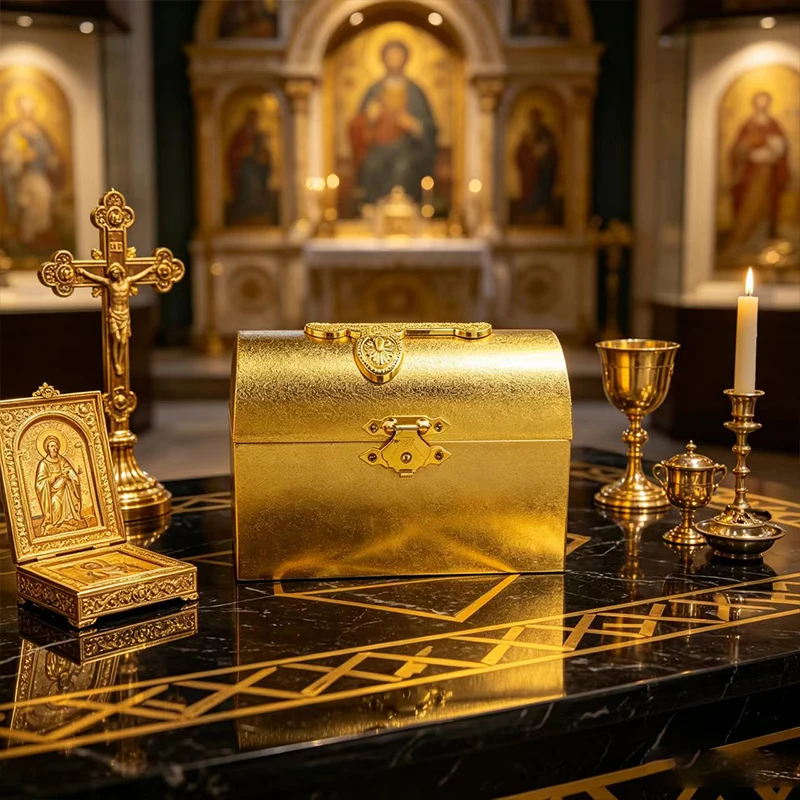 New Catholic Altar Treasure Chest Box Gold Silver Orthodox Church Reliquary Liturgical Storage Relic Byzantine Christian Gift