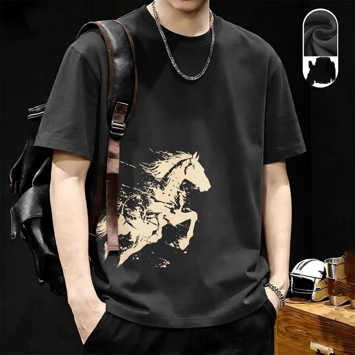 Men's Casual Short Sleeve T-Shirt With Horse Print Round Neck Soft Comfortable Daily Wear