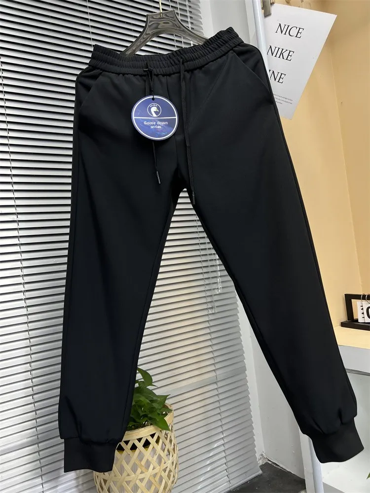 

Мужские зимние теплые брюки с наполнителем из пуха, эластичный пояс, с манжетами, повседневные, для различных сценариев, четырехслойные, не требуют стирки