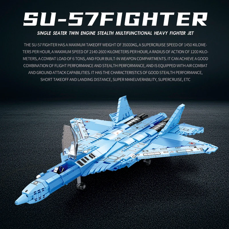 1365PCS SU-57 Stealth Fighter Building Blocks Air Force Aircraft Model Bricks Toys Desktop Display Boys Kids Holiday Gifts