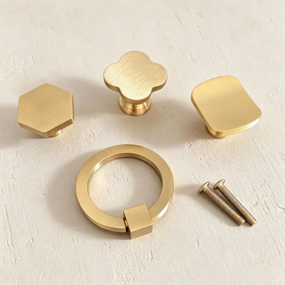 Satin Brass Cabinet Drawer Knobs - Gold Kitchen Dresser Pulls Wardrobe Handles