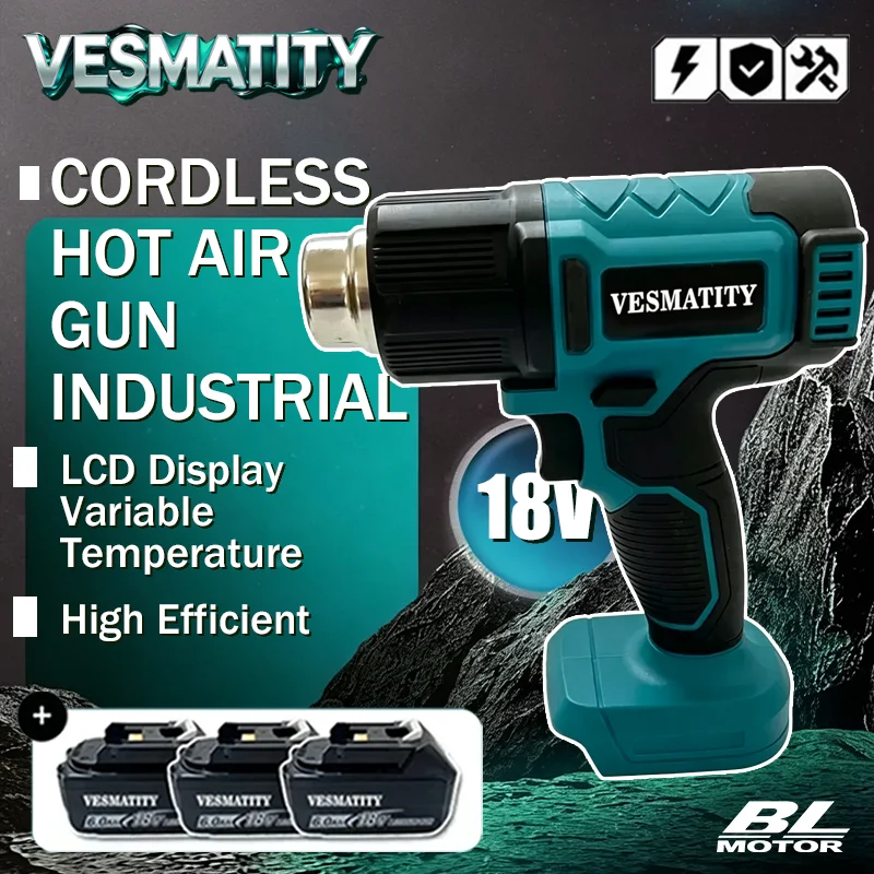 2026 NEW Cordless Hot Air Gun Industrial Handheld Electric Heat Gun Temperatures Adjustable Heat Gun For 18V-20V Battery
