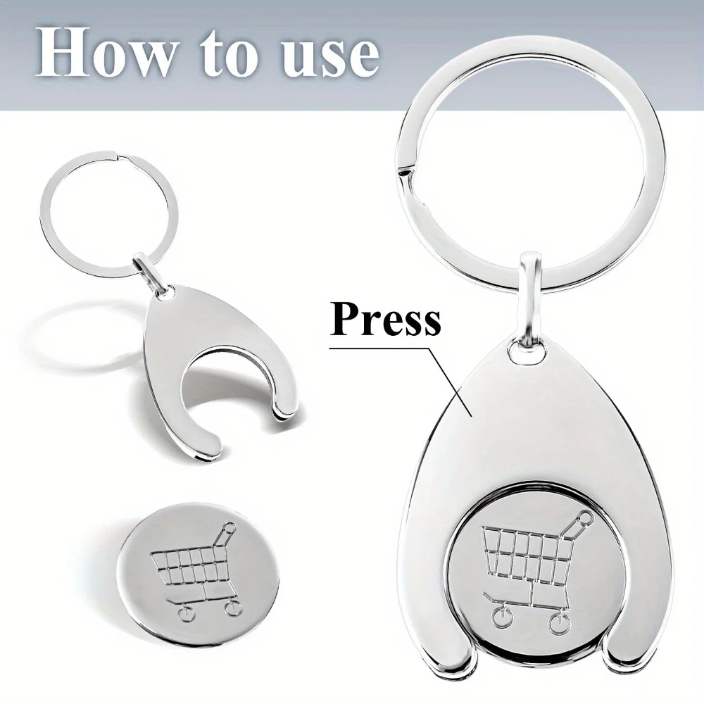 1Pcs Shopping Cart Token Keychain, Quarter Coin Shape Portable Key Ring, Unisex Grocery Supermarket Checkout Accessory Gift