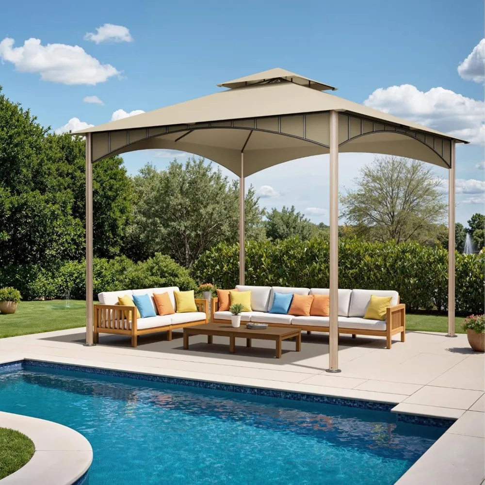 

Outdoor Patio Gazebo 10x10 FT, Heavy Duty Gazebos, Soft Top Gazebo with Metal Frame, Double Roof Canopy, Permanent Pavilion for