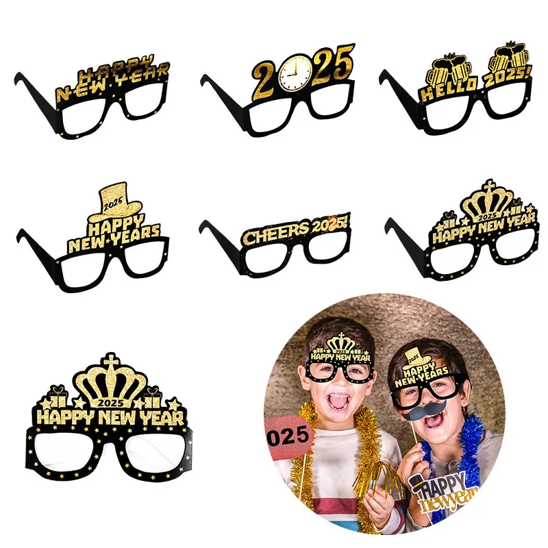 6 Adet/takım 2025 Yeni Yıl Gözlük Kağıt Mutlu Yeni Yıl Ilginç Gözlük Yılbaşı Gecesi Partisi Fotoğraf Prop Performans Göz Dekor