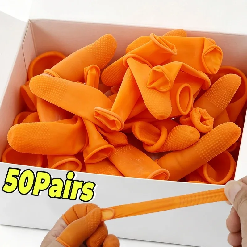 50Pairs Non Slip Latex Protector Rubber Finger Cots Orange Reusable Fingertips Gloves Durable Anti Static Flexible Nail Art Tool