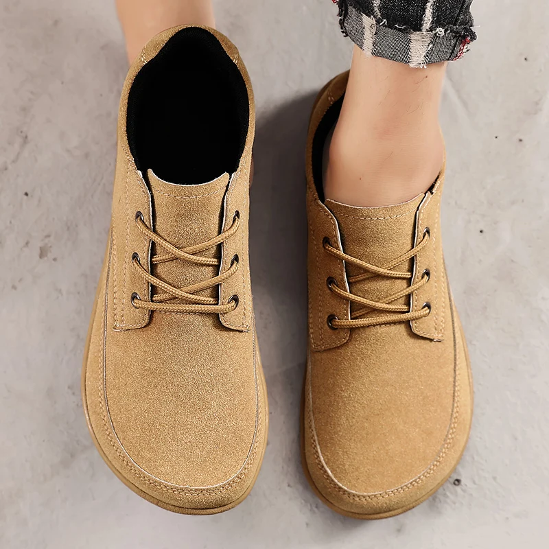

Wide Toe Barefoot Shoes for Men Minimalist Sneakers Zero Drop Casual Loafers Shoes Suede Leather Lace Up Outdoor Walking Shoes
