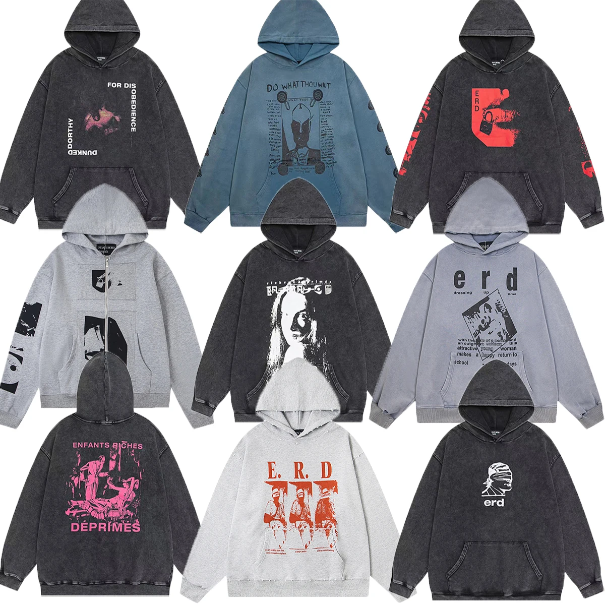 

Waed Vintage Heavyweight Pure Cotton Oversized Hoodie Jaet Autumn Casual Loose Fit Long Sve Zipper Closure ex Swea...