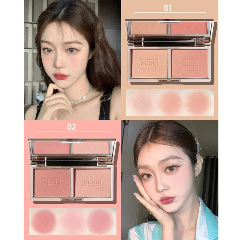 Two-tone Peach Blush Palette Natural Rose Pink Red Rouge Face Cheek Pigment Shimmer Brighten Long-lasting Nude Makeup Cosmetic