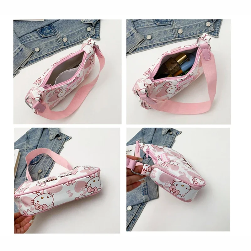 헬로 키티 애니메이션 프린트 크로스바디 백 숄더 백 만화 쿠로미 여성 패션 핸드백 가방 언더암토트 소녀 크리스마스 선물