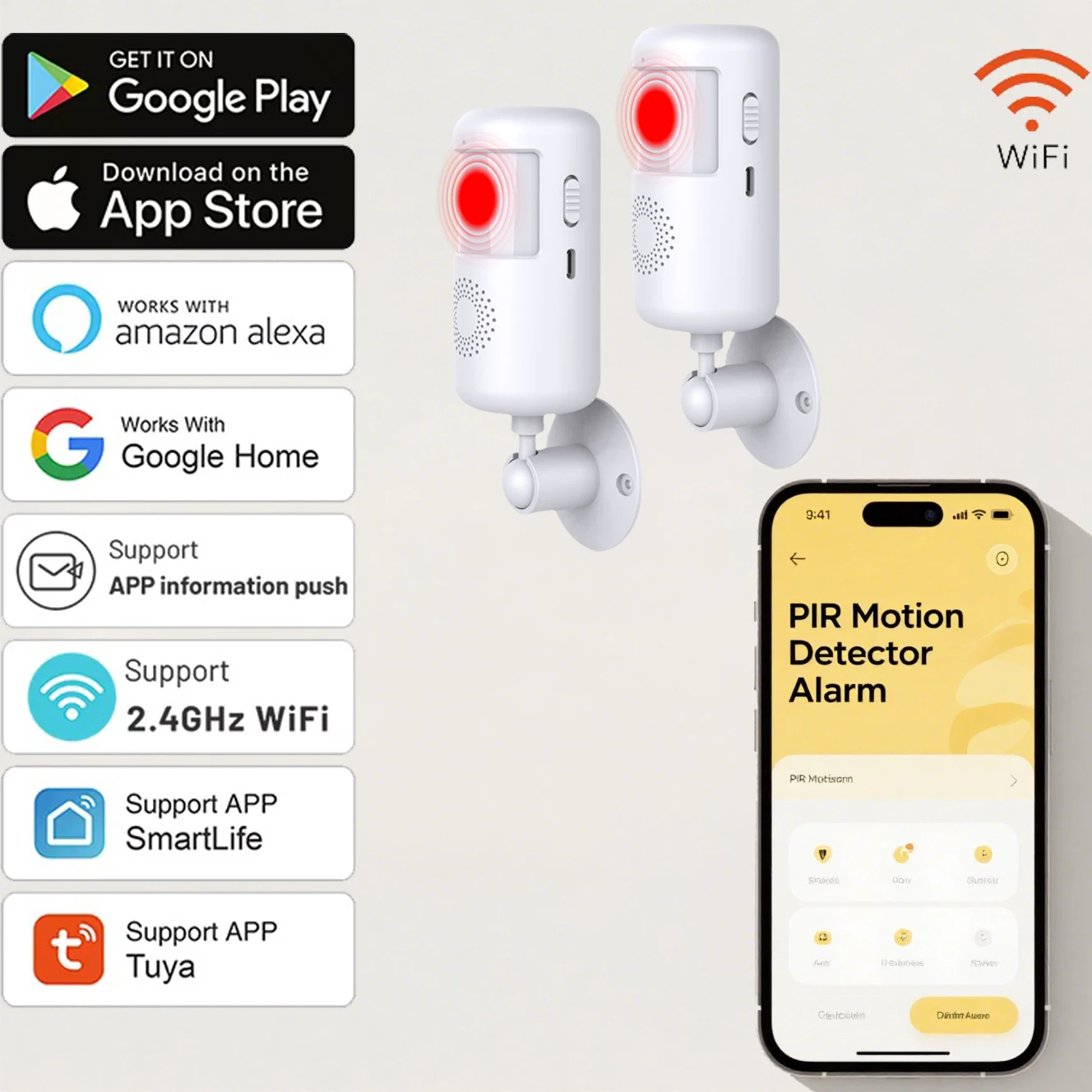 

Tuya Infrared Intrusion Alarm Detector with Tuya App Control Motion Detection Home Security WiFi Intrusion Alarm,Battery powered