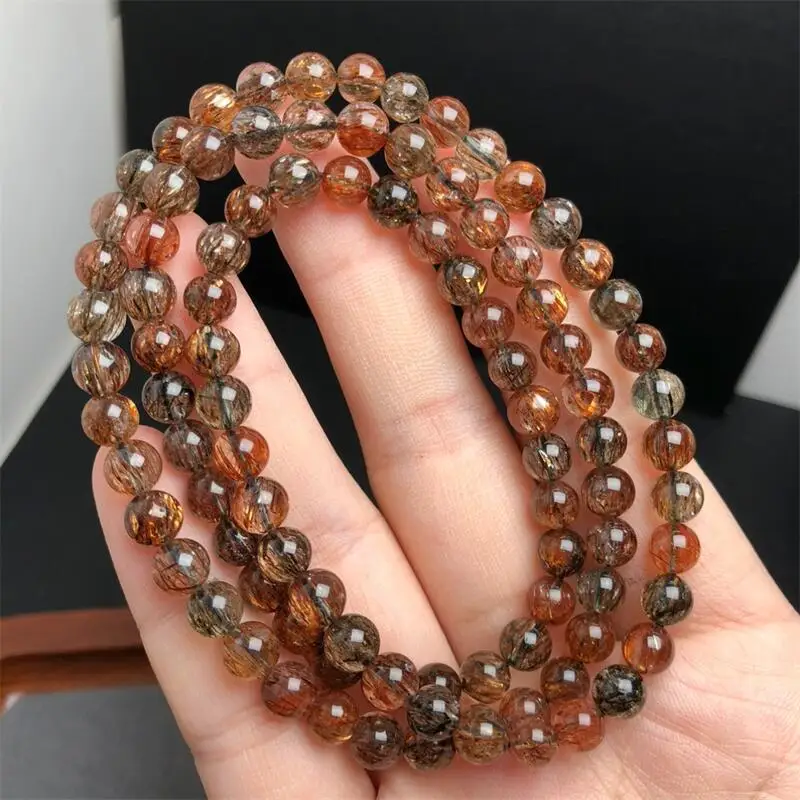 Natural Black Gold Super Seven Quartz Triple Circle Bracelet Reiki Healing Stone Fashion Jewelry Gifting Gift For Women 1pcs