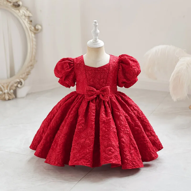 Birthday Party Dress for Baby Girl Children Red Print Dresses Ball Gown Princess Kid\'s White Clothes