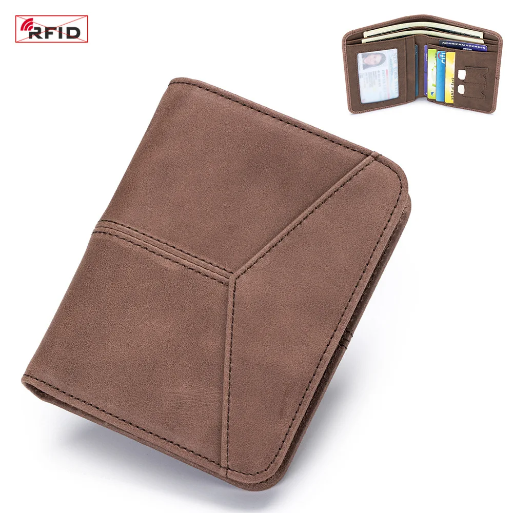 Genuine Leather RFID Retro Short Wallet Large Capacity Vertical Portable Card Holder Pouch Purse Bag Cowhide Men's Money Clutch.