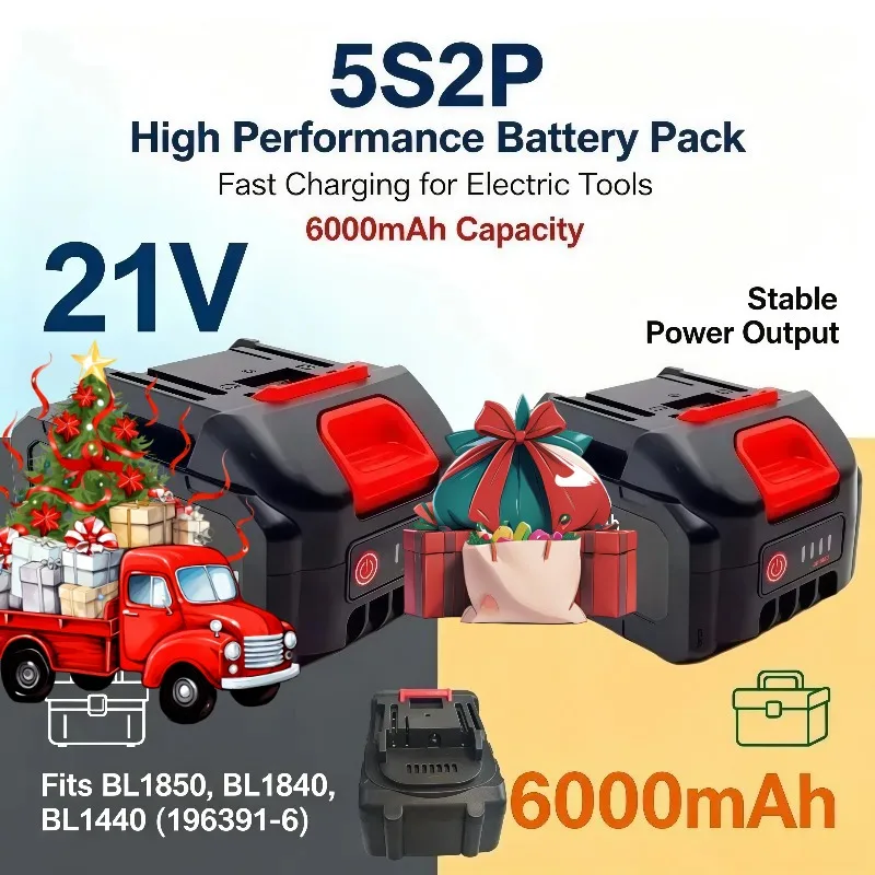 21V 6000mAh 5S2P Li‑ion Replacement Battery Fast Charge For Lpega Fit BL1850 BL1840 BL1440 196391‑6