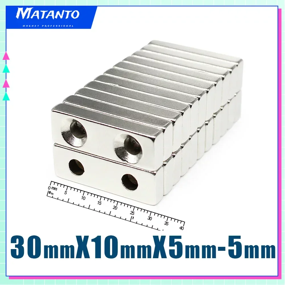 2/5/10/20Pcs 30x10x5-5mm Block Rectangular Super Strong Neodymium Magnet with 2 Hole Powerful N35 Magnetic Sheet Fishing Magnet