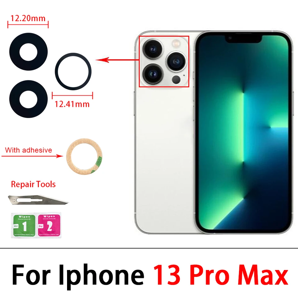 Lente de Cámara Trasera de Vidrio con Pegamento Pieza de Repuesto para Reparación para iPhone 11 Pro Max 14 Plus 13 12 Mini 4