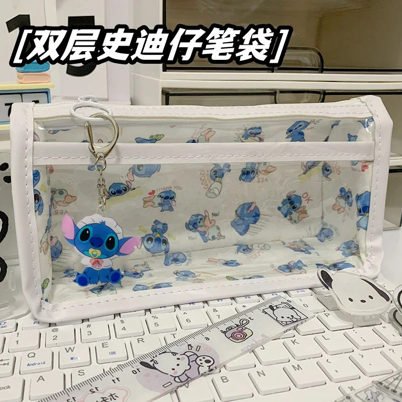 

Stitch Transparent Pencil Case Disney Anime Lilo and Stitch Multi-layer Vertical Large-capacity Stationery Storage Bag Kids Gift