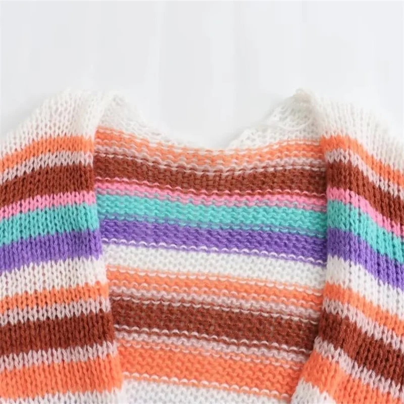 Keyanketian Neu einführung Frauen Regenbogen Strickjacke Frühling Urlaub Wind weiche kurze Strickwaren weibliche Ernte gestreiften Pullover