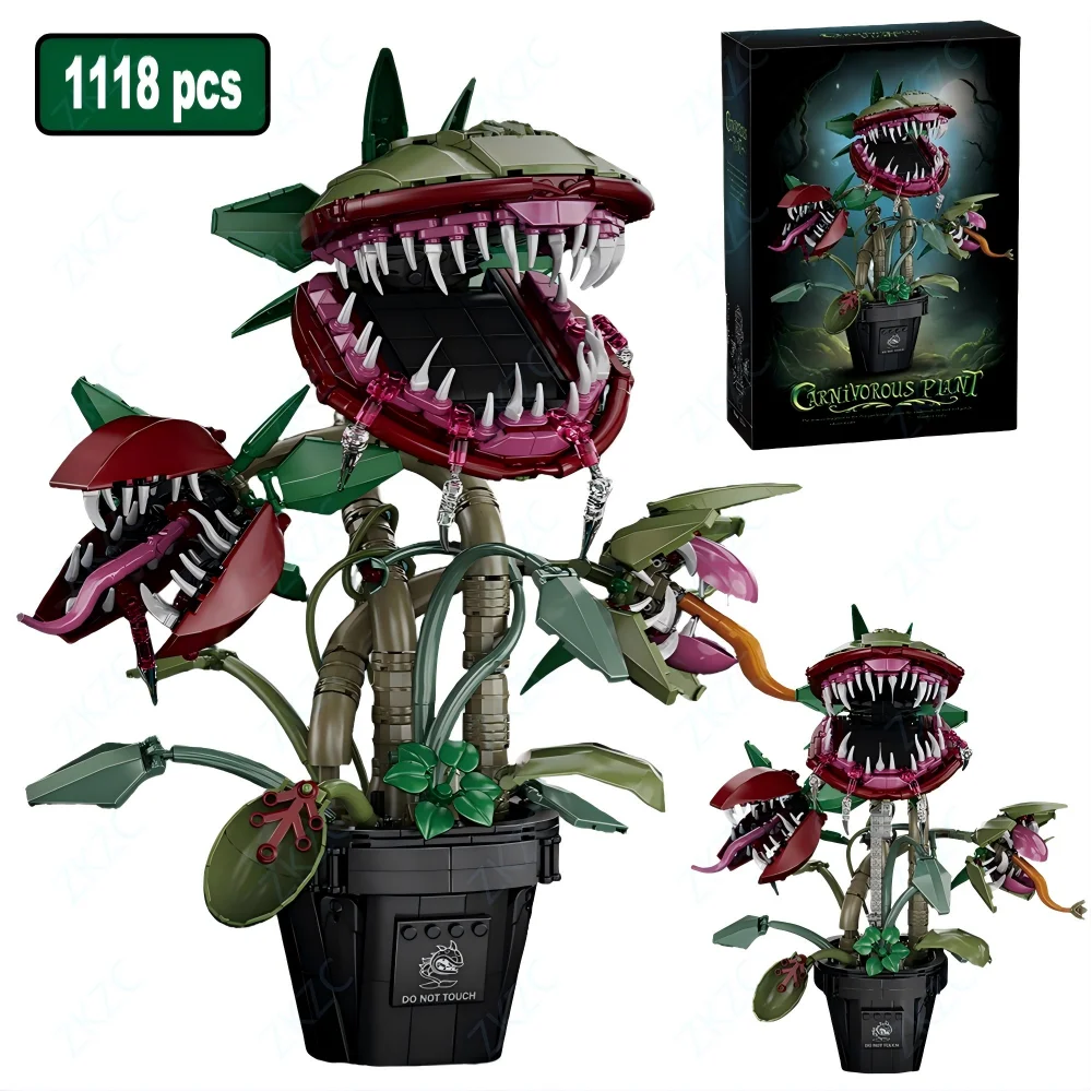 MOC Carnivorous Flower Potted Plant Model Building Blocks City Creative Simulation Exotic Bricks Educational Toys Kids DIY Gifts