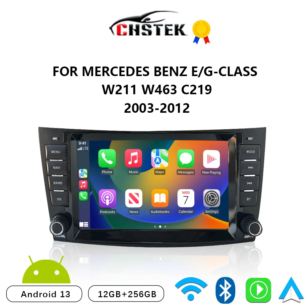 CHSTEK Car Radio Android 13 Carplay For Mercedes Benz CLS/E/G-Class C219 W211 W463 2003-2012 Bluetooth GPS WIFI 4G Auto Stereo