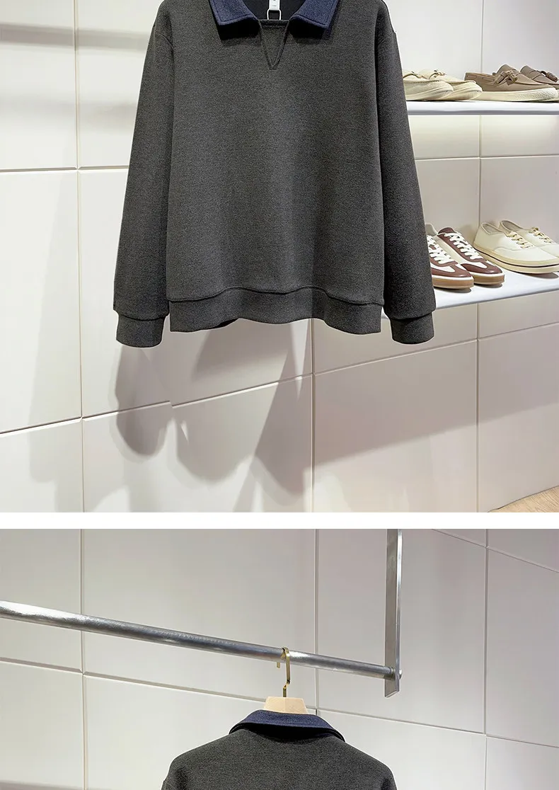 Men Splice Collar Loose Casual Pullover Sweatshirts Autumn Winter Streetwear Vintage Fashion Hoodies Sweatshirts Coat Tops