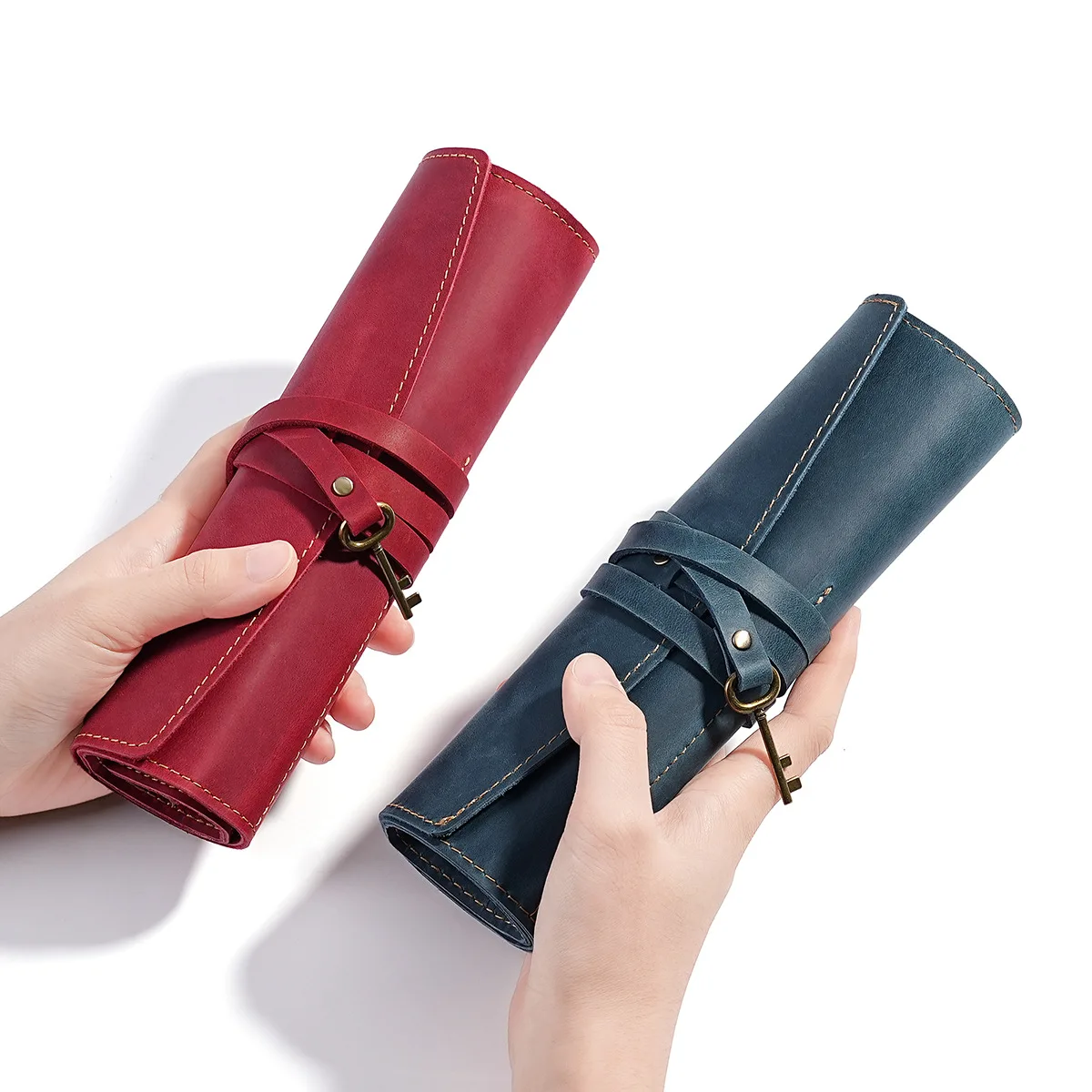 كريزي هورس جلد نشمر الفنان القلم المنظم السفر مقلمة متعددة الأغراض أداة أدوات صغيرة حامل المنظم حقيبة #3