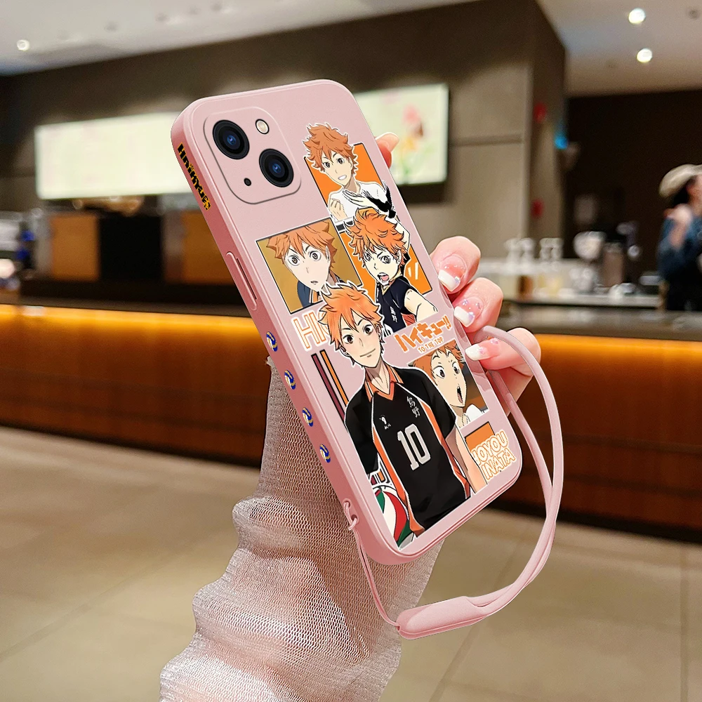 H-Haikyus!! Anime Phone Case For iPhone 15 14 13 12 11 Pro Max Mini X XR XS MAX SE20 8 7 Plus Silicone Cases with Hand Strap