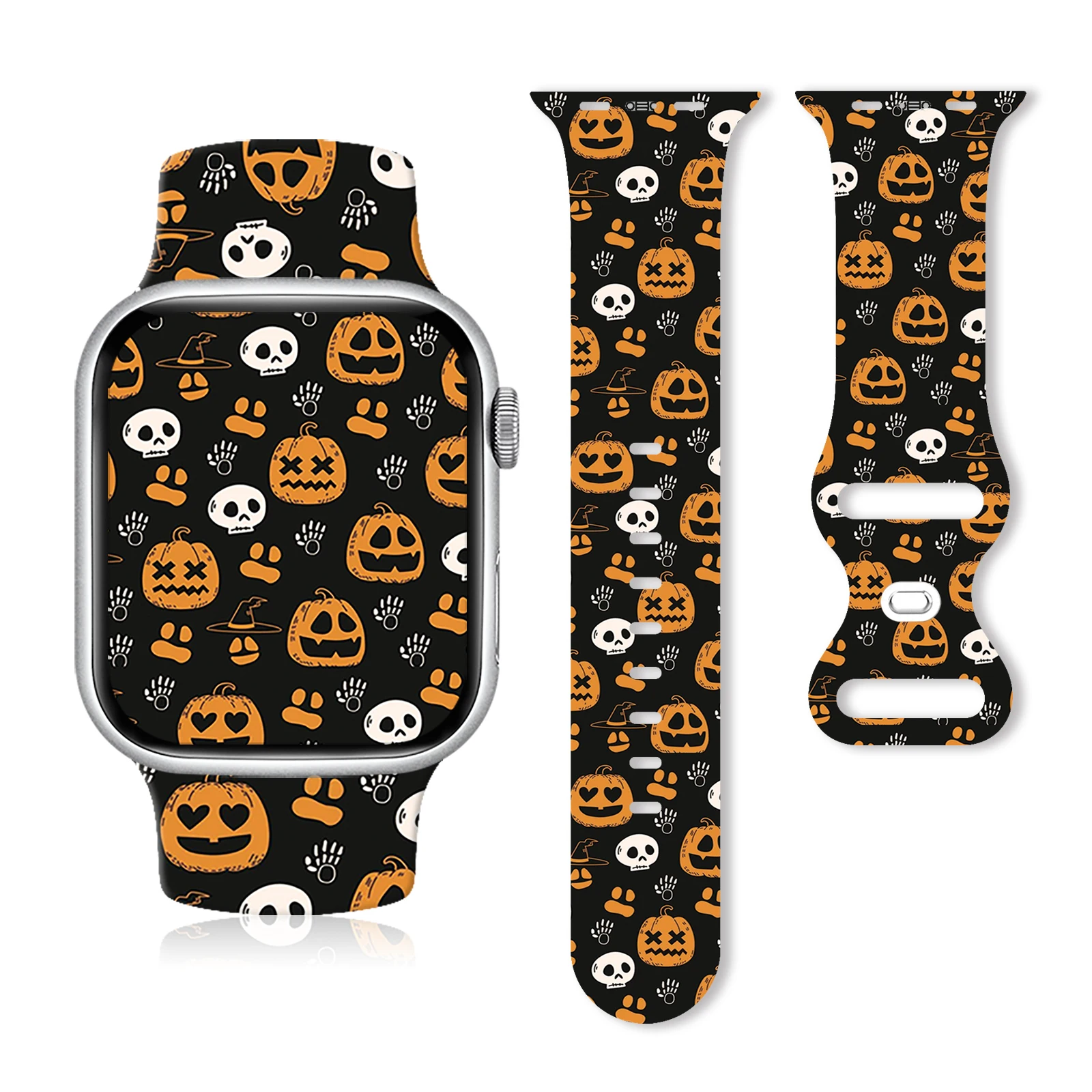 

New Halloween Pumpkin Painting Strap for Apple Watch 10 9 8 7 Silicone Band Replaceable Bracelet for iWatch 46mm 42mm Watchband