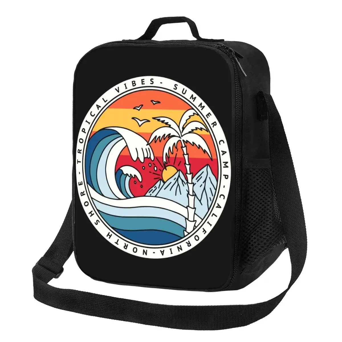 Bolsa de almoço com isolamento térmico para surf na praia da Califórnia, recipiente de almoço para surfista de verão para armazenamento de piquenique ao ar livre, caixa de comida bento