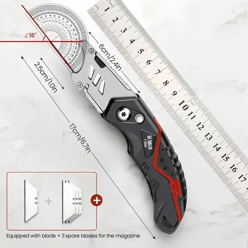 Folding Utility Knife Replaceable Blade Cutter for Cable Cartons Cardboard Boxes Sharp Durable with Safety Lock Easy Blade Chang image 6